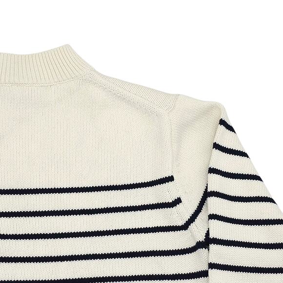 Uniqlo Sweater Womens Small White Black Striped Crewneck Pullover Cotton Blend - Picture 10 of 12